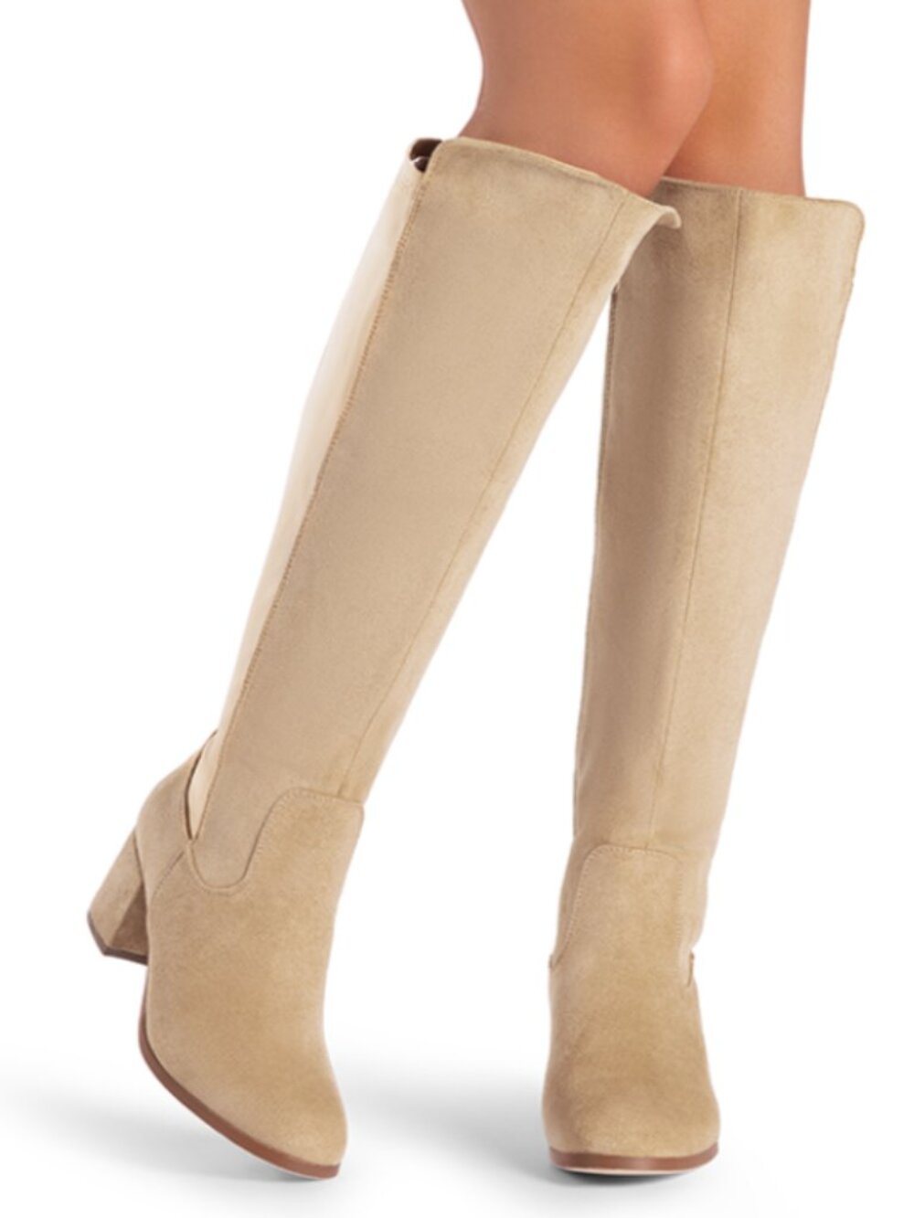 Dream Pairs Jennifer Chunky Knee High Stretch Boots Nued Suede Tan Ladies sz 9.5